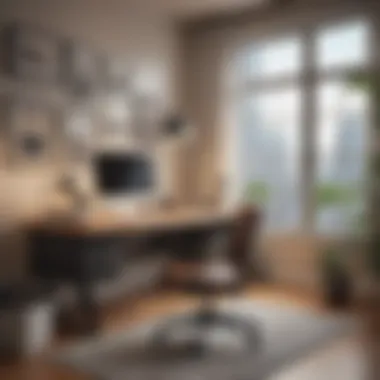 Stylish Home Office Setup A stylish home office setup that integrates ergonomic furniture for productivity and comfort.