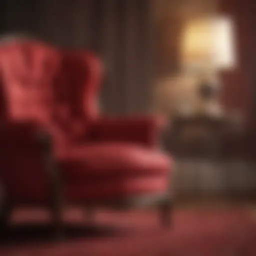 Luxurious red upholstery fabric draped elegantly on a vintage chair