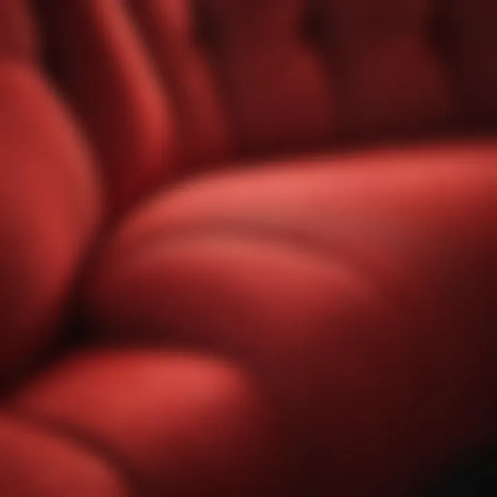 Close-up view of red upholstery fabric highlighting its texture and quality