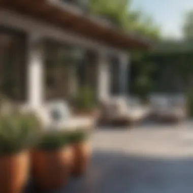 Stylish Outdoor Patio with Planters An inviting outdoor patio featuring oversized planter pots that complement the surrounding decor.