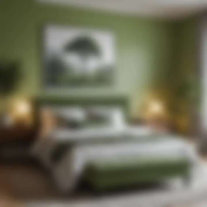 A tranquil bedroom showcasing soft green tones