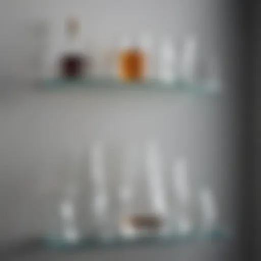 Elegantly stacked glassware on a minimalist shelf