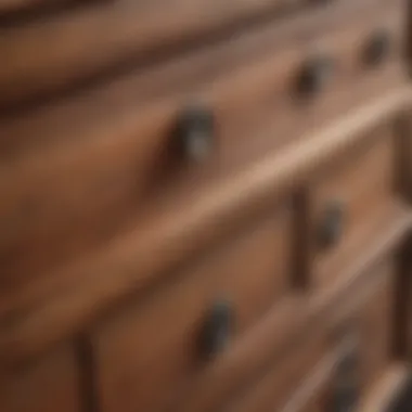 Close-up of craftsmanship on a wooden storage drawer