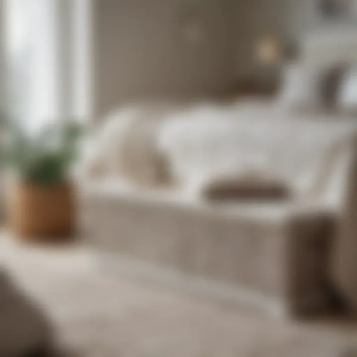 Contemporary white wicker storage bench in a bedroom